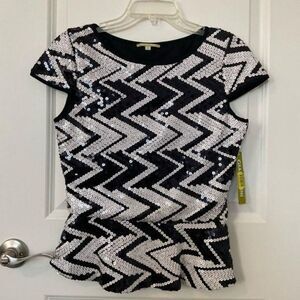 Gianni Bini Charlotte Sequin Chevron Peplum‎ Blouse